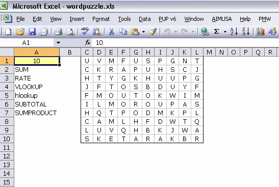 excel word search puzzle