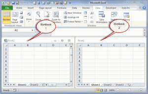 Excel 2010 MDI interface showing two workbooks